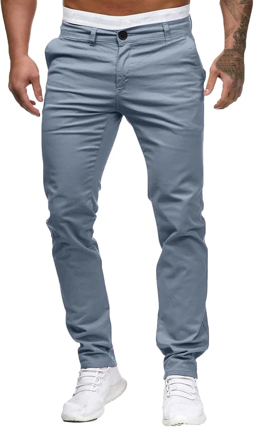 Men Chinos Joggers Pants Straight Fit Canvas Work Pant Elastic Waist Drawstring Flex Tapered Pant with Multi Pockets