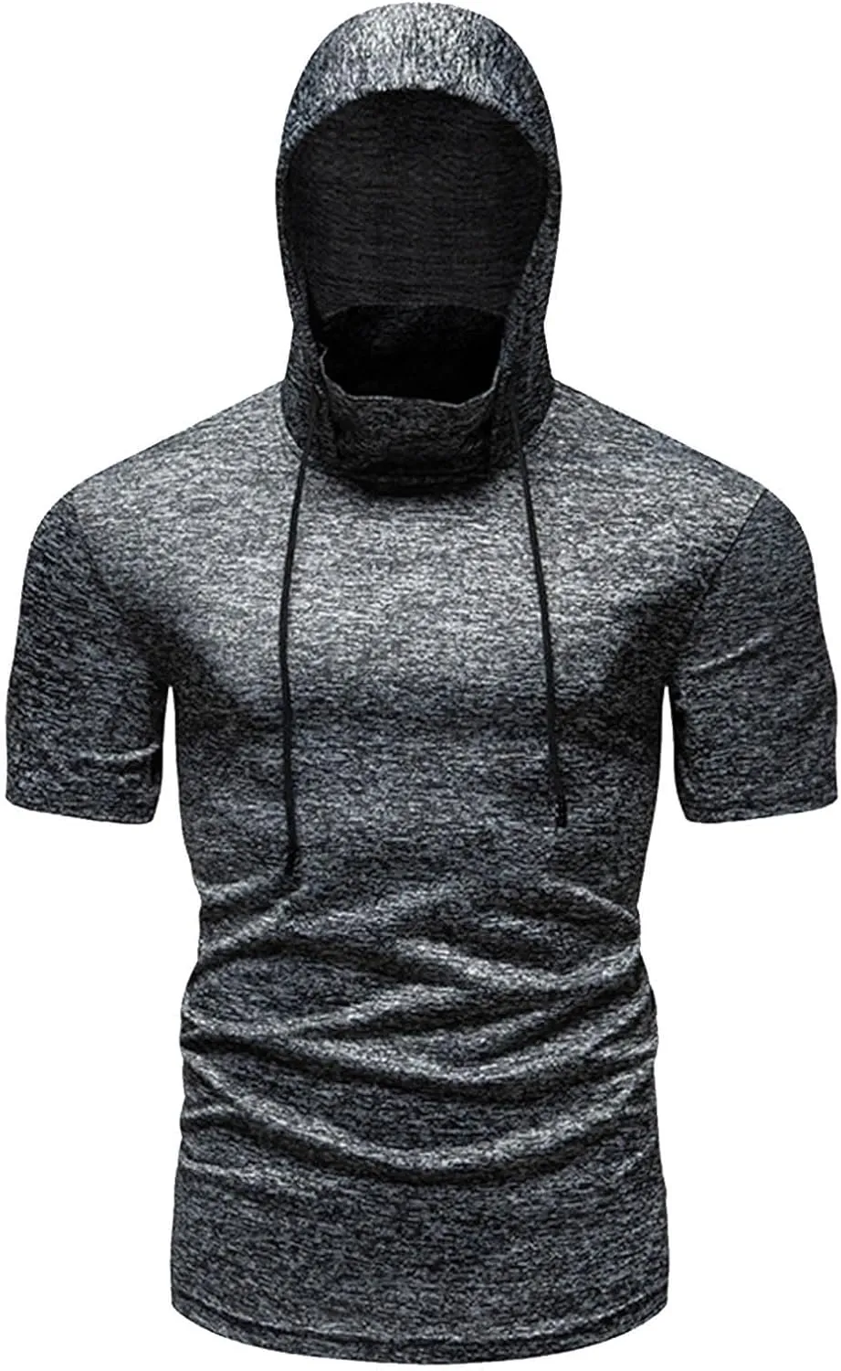 Men Hooded T Shirts Summer Casual Short Sleeve Performance Hoodie with Face Mask Hooded Tops Workout Athletic Shirts