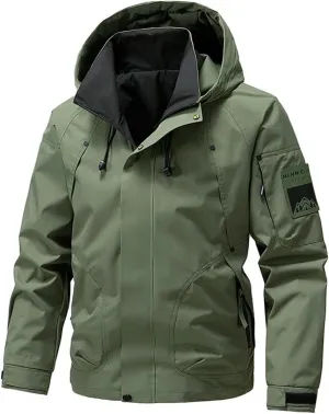 Men Outdoor Softshell Zip Up Hooded Jacket Windbreaker Hiking Camping Coats Lightweight Coats