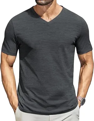 Men Short Sleeve Classic V-Neck T-Shirt Solid Breathable Casual Daily Tee Tops Summer Basic Slim Fit Pullover Shirt