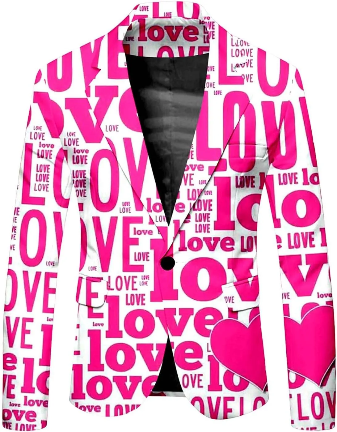 Men Suit Casual Two- Suit Love Printed Coat Jacket Pants Suit Comfortable Soft Vest Pant Two- Sets Suit for Men Slim