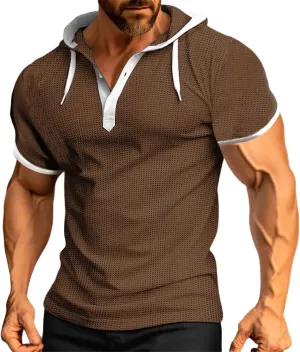 Men Waffle Hooded Tank Tops Bodybuilding Gym Sleeveless Workout Shirts Trendy Athletic Lounge Training Running Shirt