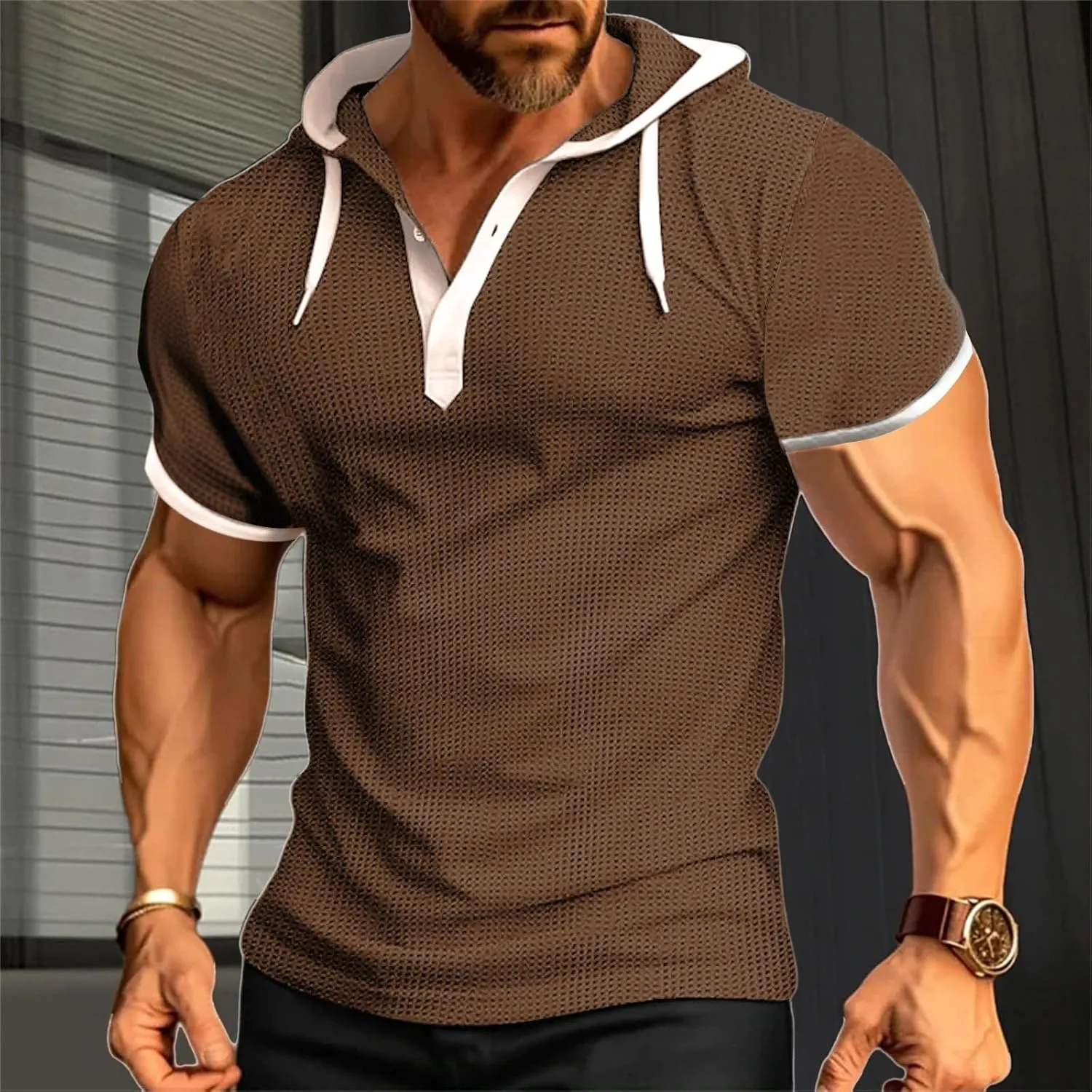 Men Waffle Hooded Tank Tops Bodybuilding Gym Sleeveless Workout Shirts Trendy Athletic Lounge Training Running Shirt