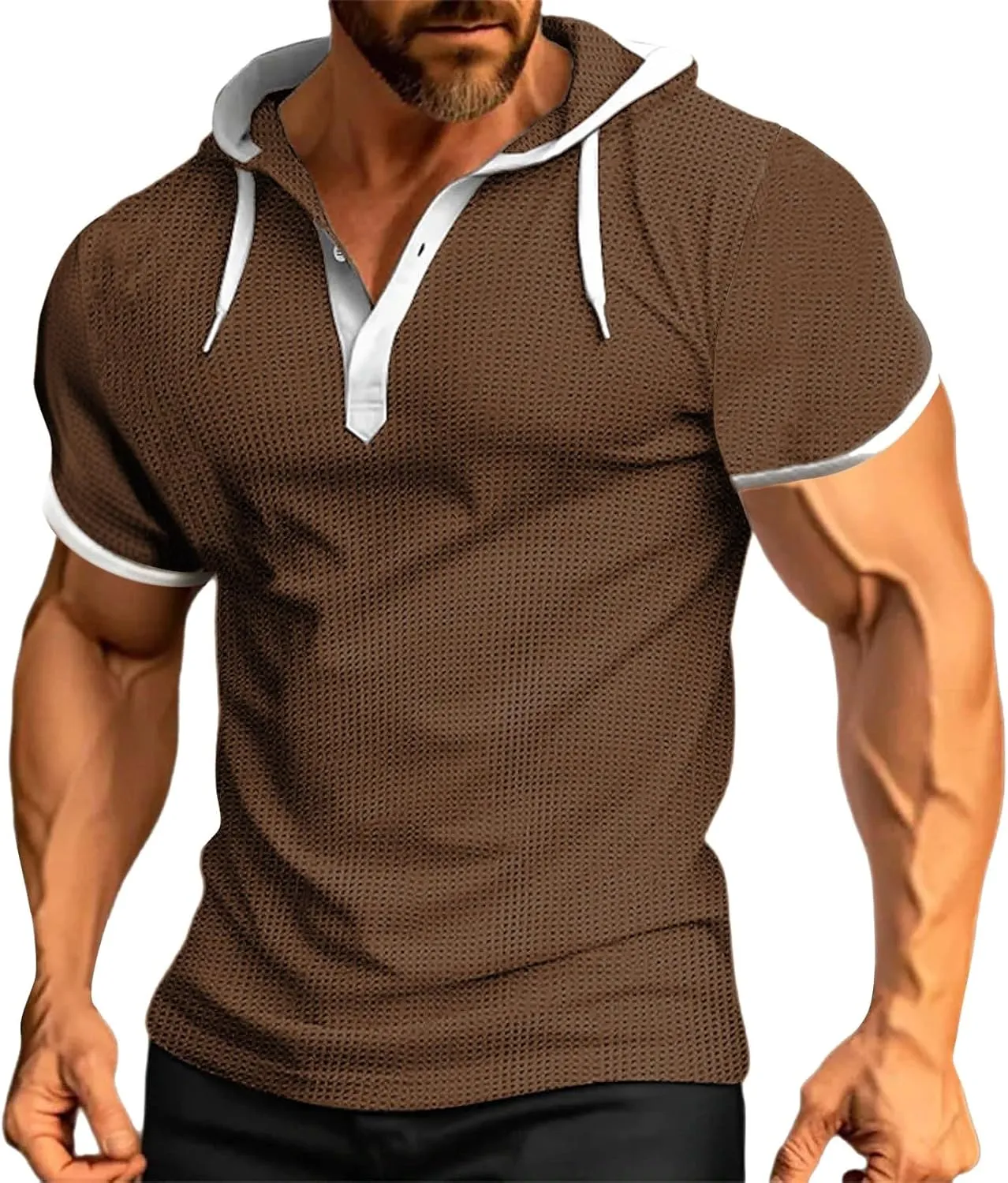 Men Waffle Hooded Tank Tops Bodybuilding Gym Sleeveless Workout Shirts Trendy Athletic Lounge Training Running Shirt