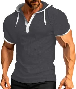 Men Waffle Hooded Tank Tops Bodybuilding Gym Sleeveless Workout Shirts Trendy Athletic Lounge Training Running Shirt