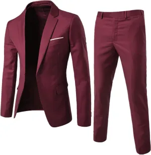 Men's 2 Piece Slim Fit Suit with Stretch Fabric Solid One Button Blazer Jacket Vest Pants Set Slim Fit Groom Tuxedos Set