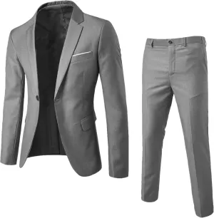Men's 2 Piece Slim Fit Suit with Stretch Fabric Solid One Button Blazer Jacket Vest Pants Set Slim Fit Groom Tuxedos Set