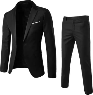 Men's 2 Piece Slim Fit Suit with Stretch Fabric Solid One Button Blazer Jacket Vest Pants Set Slim Fit Groom Tuxedos Set