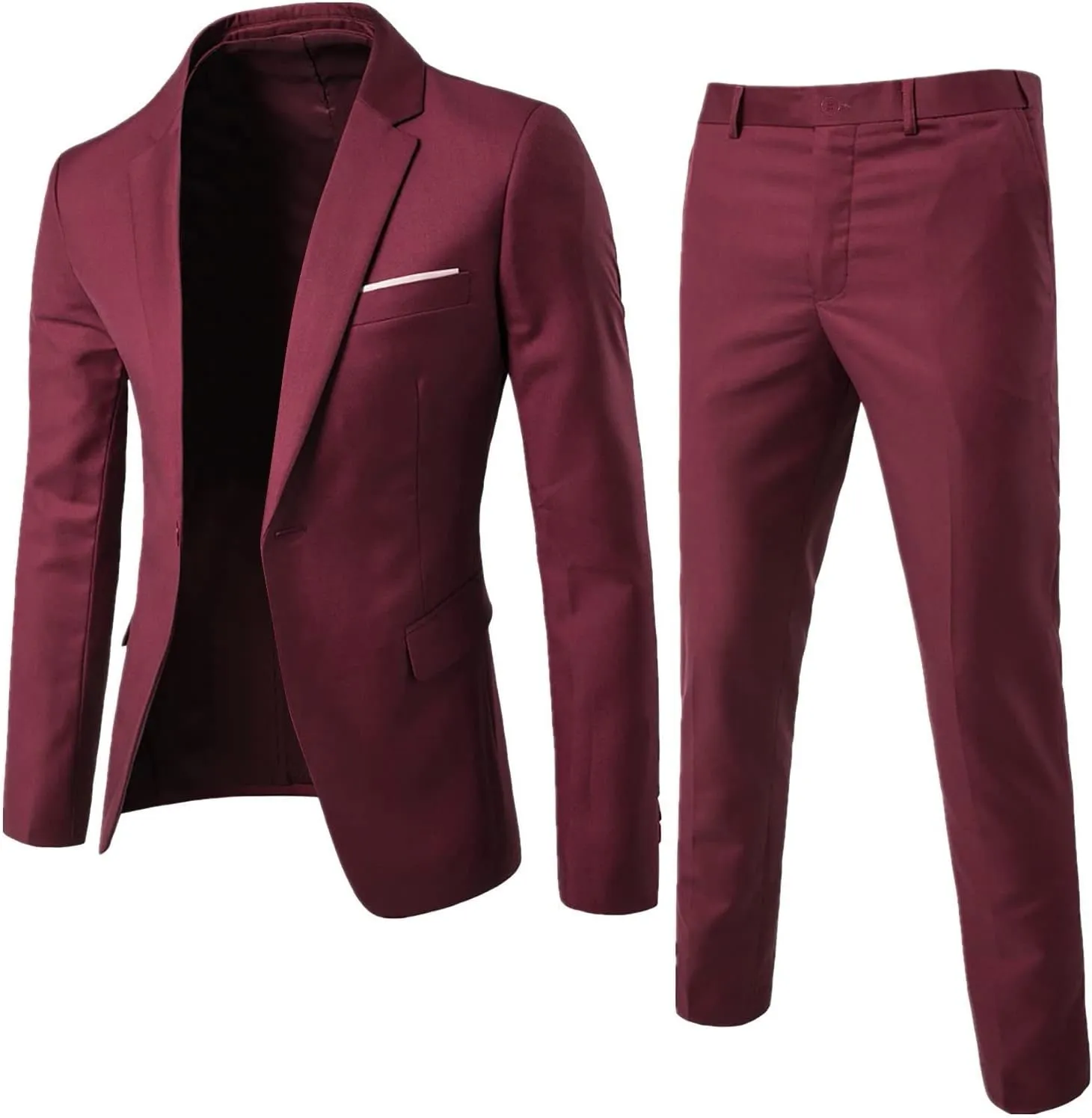 Men's 2 Piece Slim Fit Suit with Stretch Fabric Solid One Button Blazer Jacket Vest Pants Set Slim Fit Groom Tuxedos Set