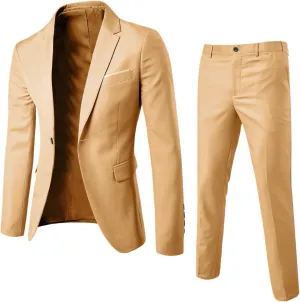Men's 2 Piece Slim Fit Suit with Stretch Fabric Solid One Button Blazer Jacket Vest Pants Set Slim Fit Groom Tuxedos Set