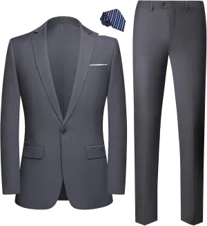 Mens 2 Piece Suits Classic Fit 1 Button Dress Suits Tuxedo Jacket Blazer for Wedding Business Dinner Prom