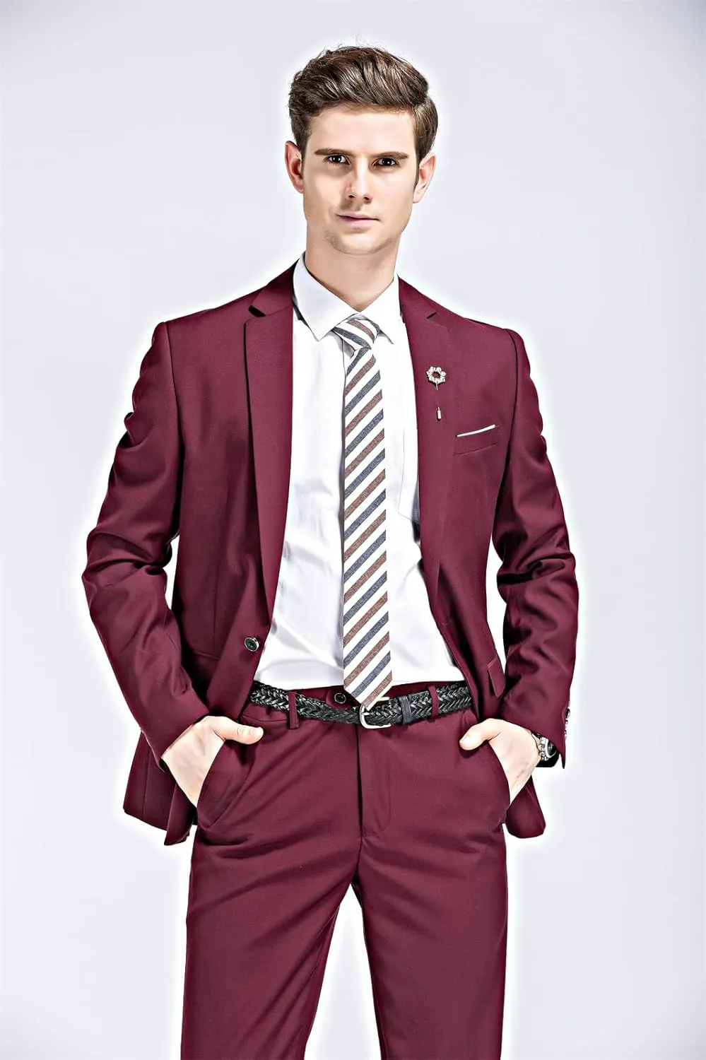 Mens 2 Piece Suits Classic Fit 1 Button Dress Suits Tuxedo Jacket Blazer for Wedding Business Dinner Prom