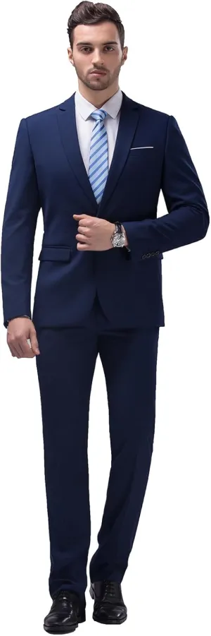 Mens 2 Piece Suits Classic Fit 1 Button Dress Suits Tuxedo Jacket Blazer for Wedding Business Dinner Prom