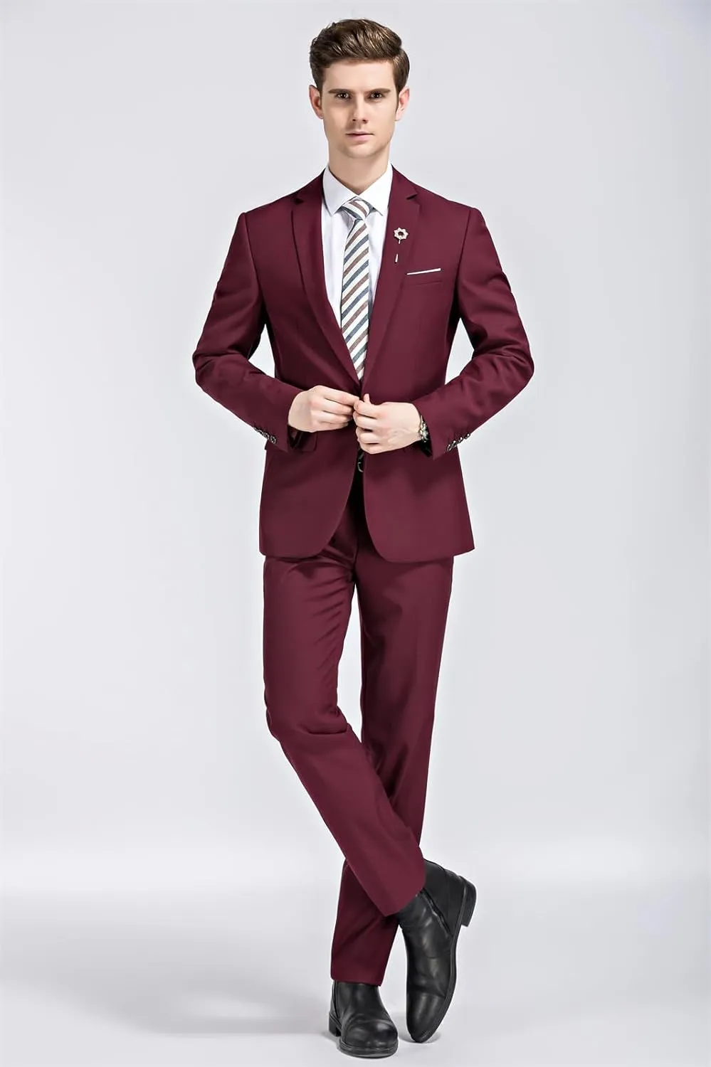 Mens 2 Piece Suits Classic Fit 1 Button Dress Suits Tuxedo Jacket Blazer for Wedding Business Dinner Prom