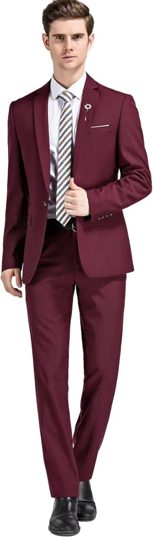 Mens 2 Piece Suits Classic Fit 1 Button Dress Suits Tuxedo Jacket Blazer for Wedding Business Dinner Prom