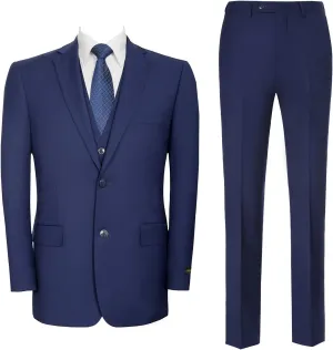 Men‘s 3 Piece Classic Fit Suit Set Two Buttons Solid Jacket Blazer Hidden Expandable Waist Pants & Vest