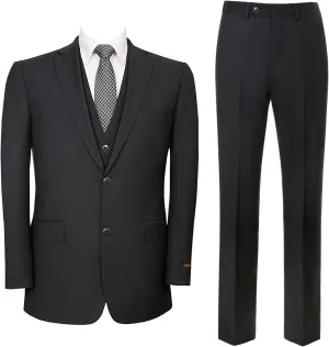 Men‘s 3 Piece Classic Fit Suit Set Two Buttons Solid Jacket Blazer Hidden Expandable Waist Pants & Vest