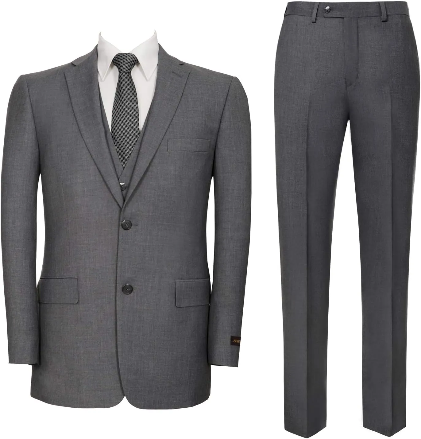 Men‘s 3 Piece Classic Fit Suit Set Two Buttons Solid Jacket Blazer Hidden Expandable Waist Pants & Vest