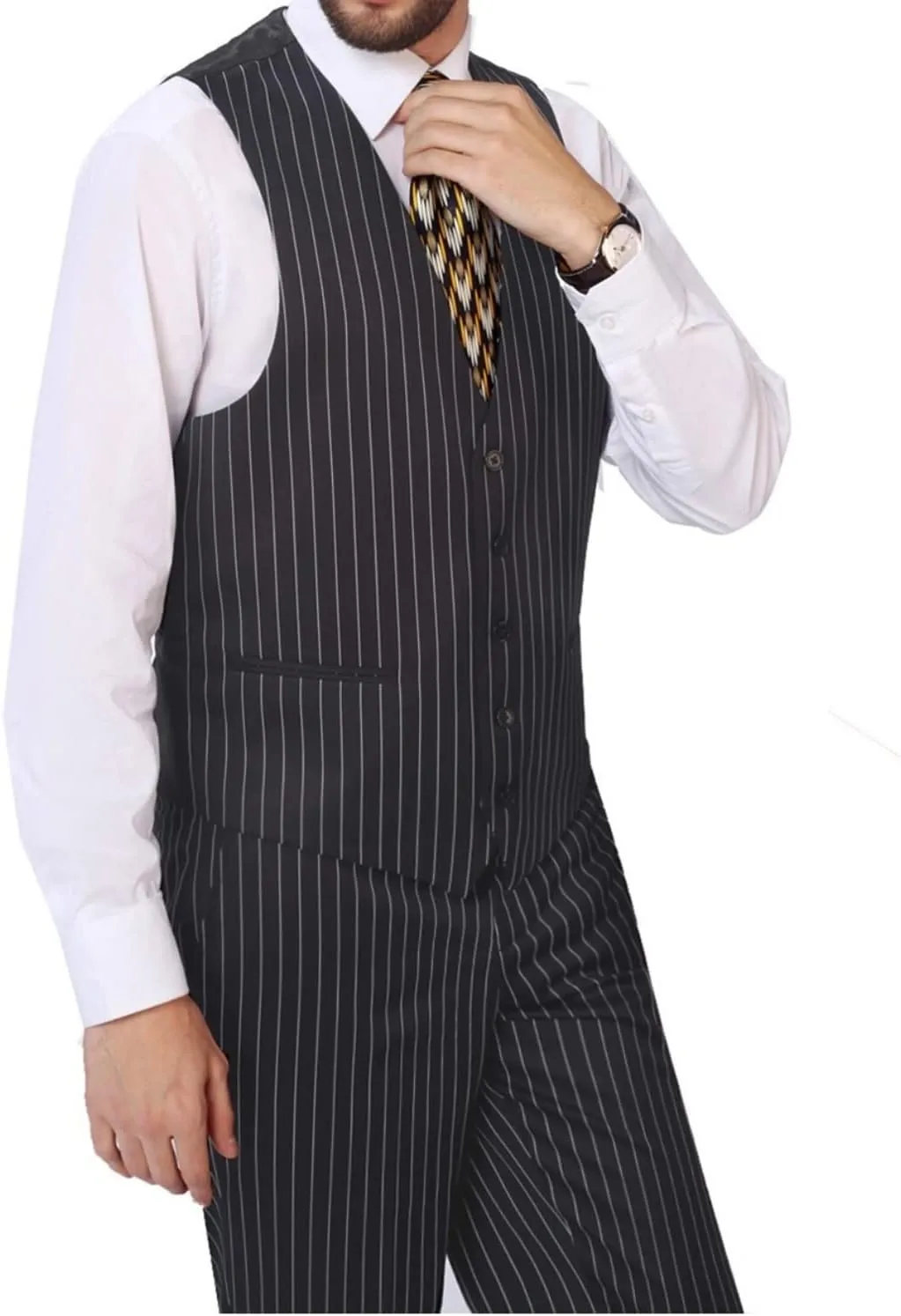 Men‘s 3 Piece Classic Fit Suit Set Two Buttons Solid Jacket Blazer Hidden Expandable Waist Pants & Vest