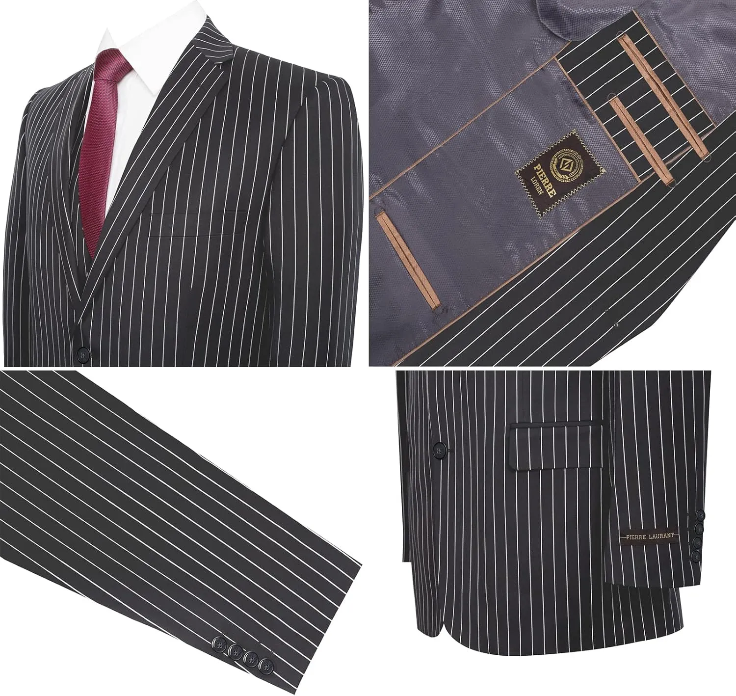 Men‘s 3 Piece Classic Fit Suit Set Two Buttons Solid Jacket Blazer Hidden Expandable Waist Pants & Vest