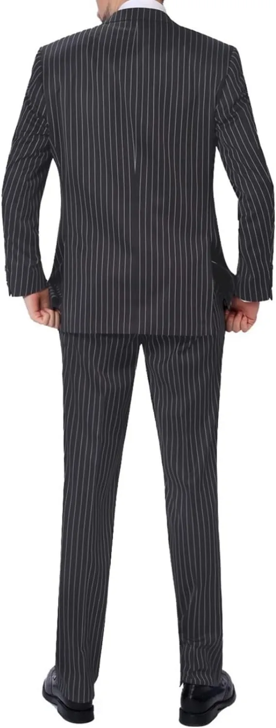 Men‘s 3 Piece Classic Fit Suit Set Two Buttons Solid Jacket Blazer Hidden Expandable Waist Pants & Vest