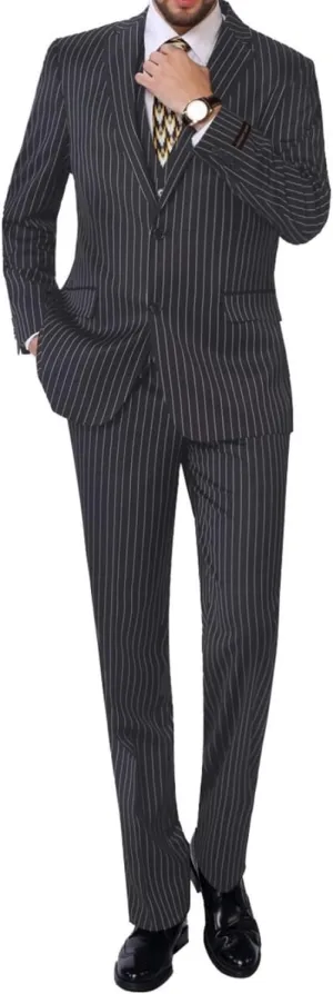 Men‘s 3 Piece Classic Fit Suit Set Two Buttons Solid Jacket Blazer Hidden Expandable Waist Pants & Vest