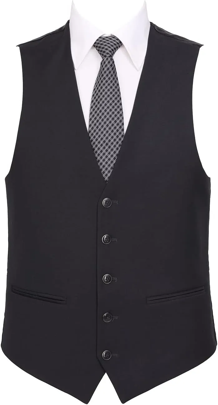 Men‘s 3 Piece Classic Fit Suit Set Two Buttons Solid Jacket Blazer Hidden Expandable Waist Pants & Vest
