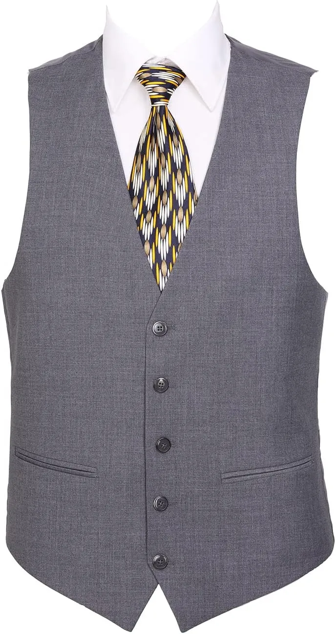 Men‘s 3 Piece Classic Fit Suit Set Two Buttons Solid Jacket Blazer Hidden Expandable Waist Pants & Vest