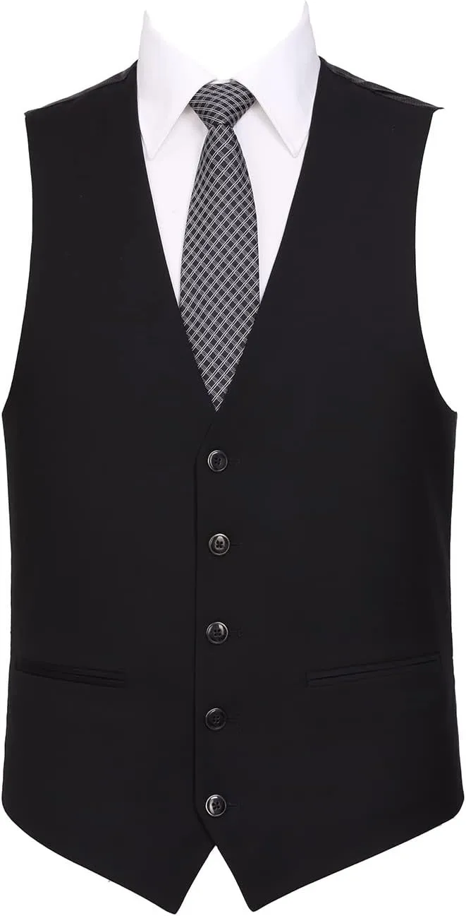 Men‘s 3 Piece Classic Fit Suit Set Two Buttons Solid Jacket Blazer Hidden Expandable Waist Pants & Vest