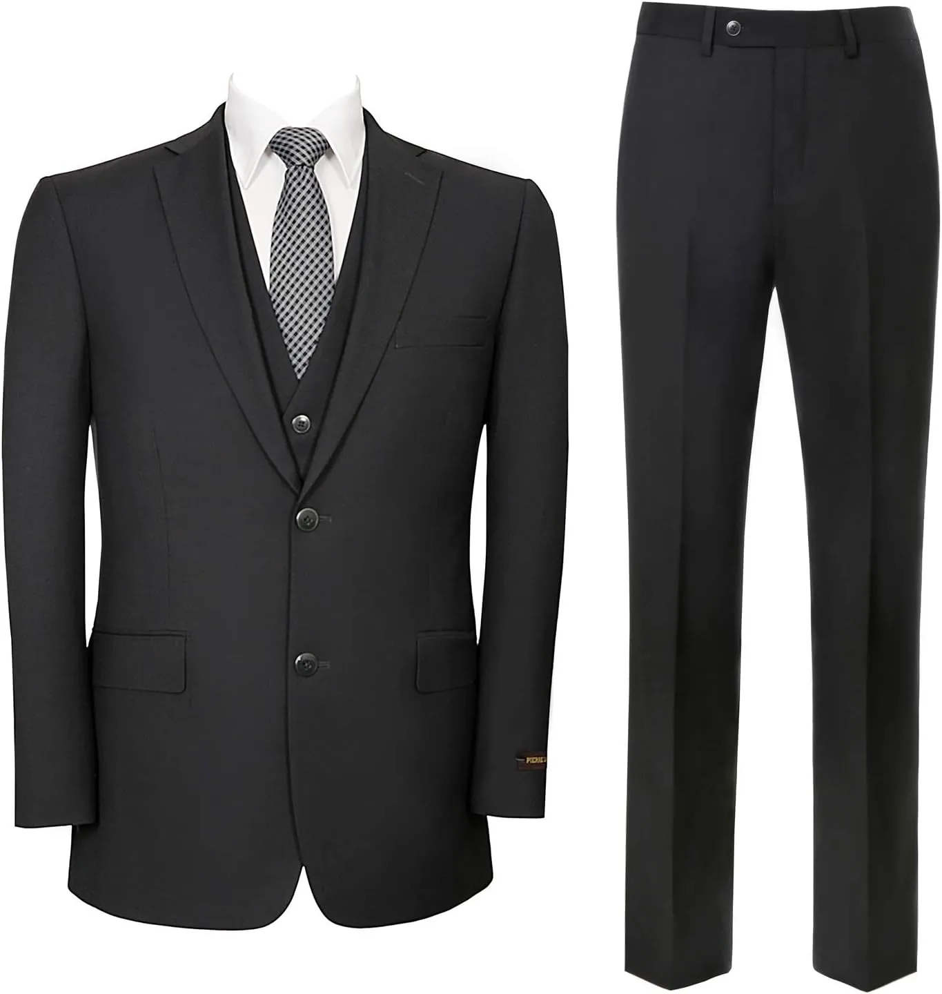 Men‘s 3 Piece Classic Fit Suit Set Two Buttons Solid Jacket Blazer Hidden Expandable Waist Pants & Vest
