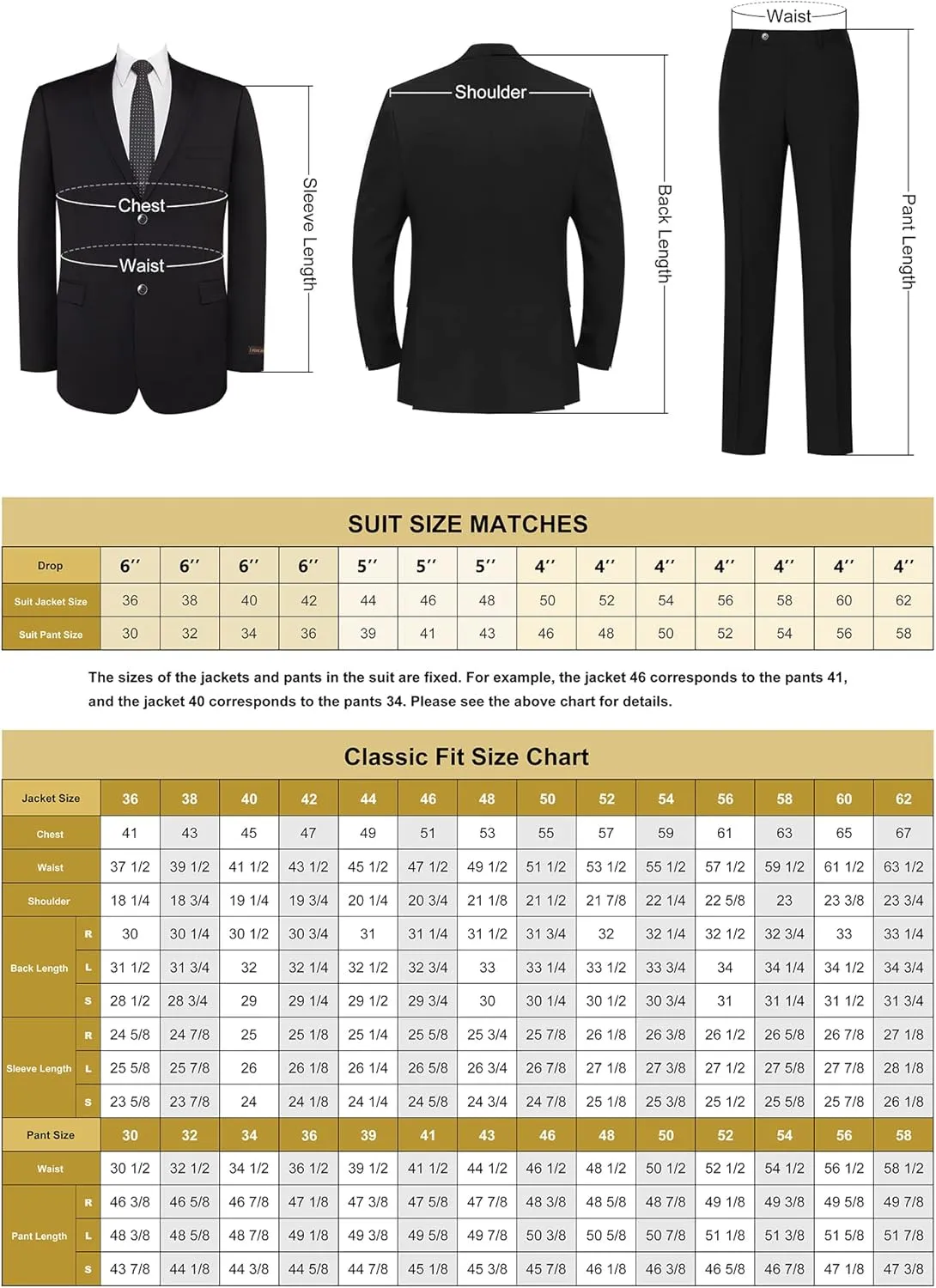 Men‘s 3 Piece Classic Fit Suit Set Two Buttons Solid Jacket Blazer Hidden Expandable Waist Pants & Vest