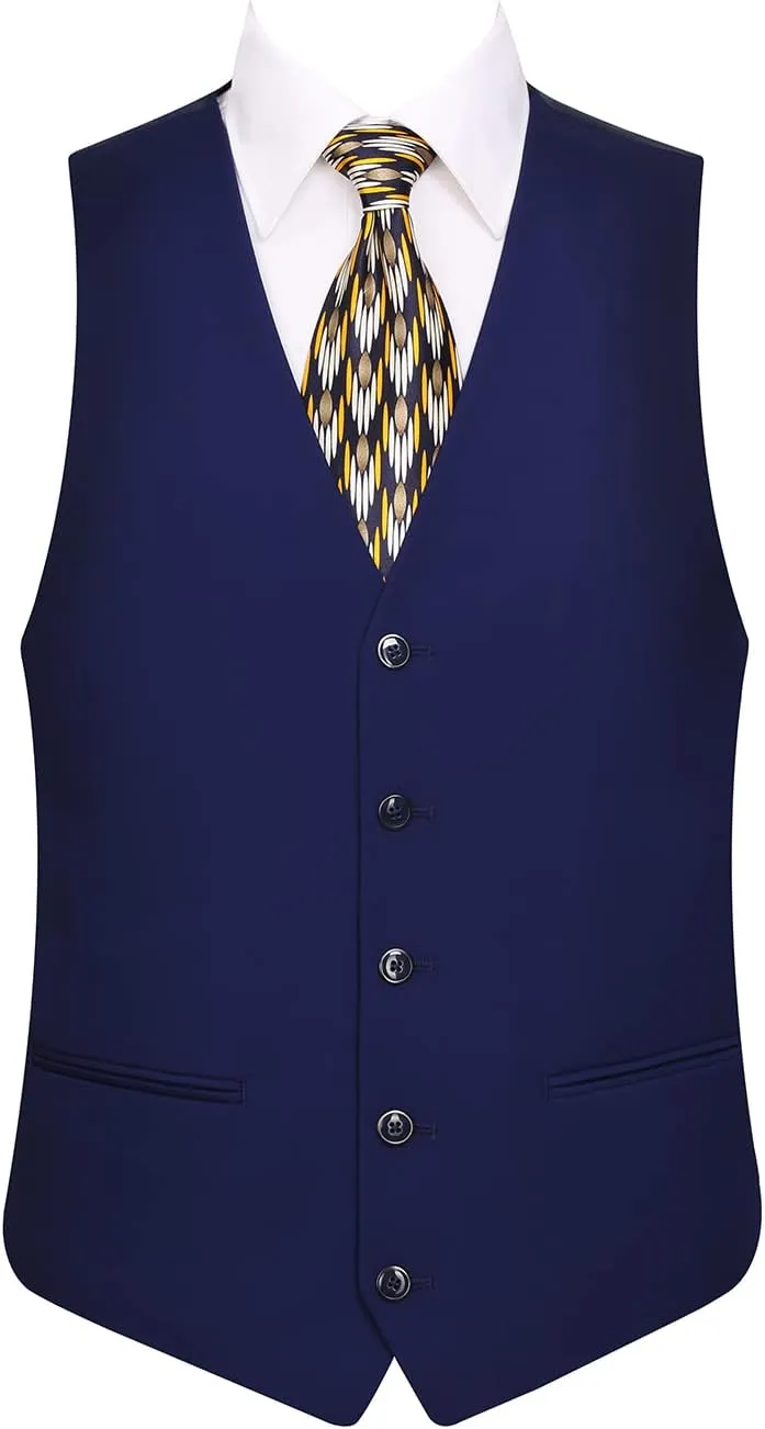 Men‘s 3 Piece Classic Fit Suit Set Two Buttons Solid Jacket Blazer Hidden Expandable Waist Pants & Vest