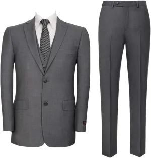 Men‘s 3 Piece Classic Fit Suit Set Two Buttons Solid Jacket Blazer Hidden Expandable Waist Pants & Vest