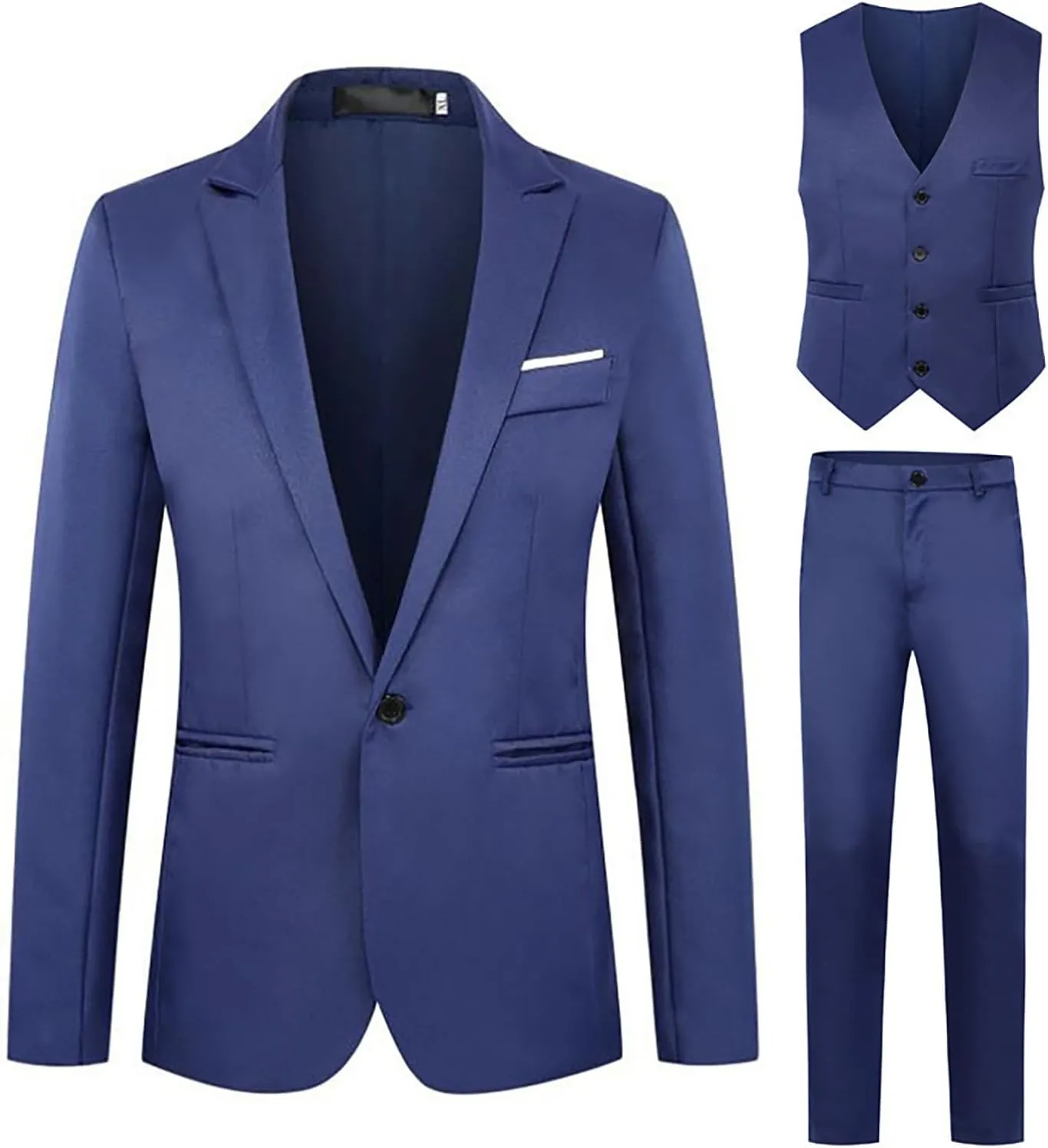 Men's 3 Piece Slim Fit Suit Set Two Button Blazer Jacket Vest Pants Tuxedo Set for Party, Wedding and Business Men Suits Slim Fit 2 Piece Suit Men