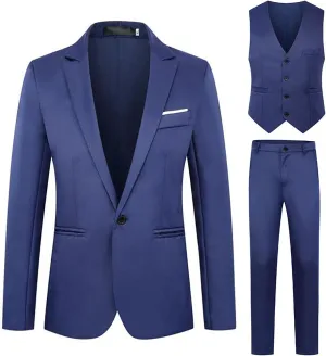 Men's 3 Piece Slim Fit Suit Set Two Button Blazer Jacket Vest Pants Tuxedo Set for Party, Wedding and Business Men Suits Slim Fit 2 Piece Suit Men