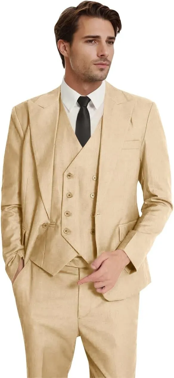 Men's 3 Piece Suit Slim Fit Classic One Button Suit for Men Groomsmen Business Prom Double Breasted Vest Blazer Tuxedo