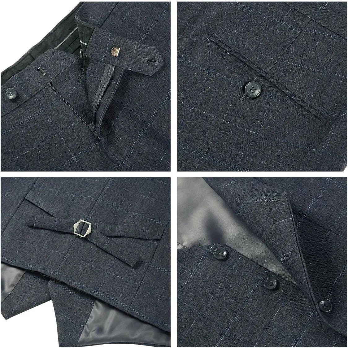 Mens 3 Piece Suits Slim Fit Tweed Suit Plaid Slim Fit Suits for Men One Button Suit Tuxedo Set