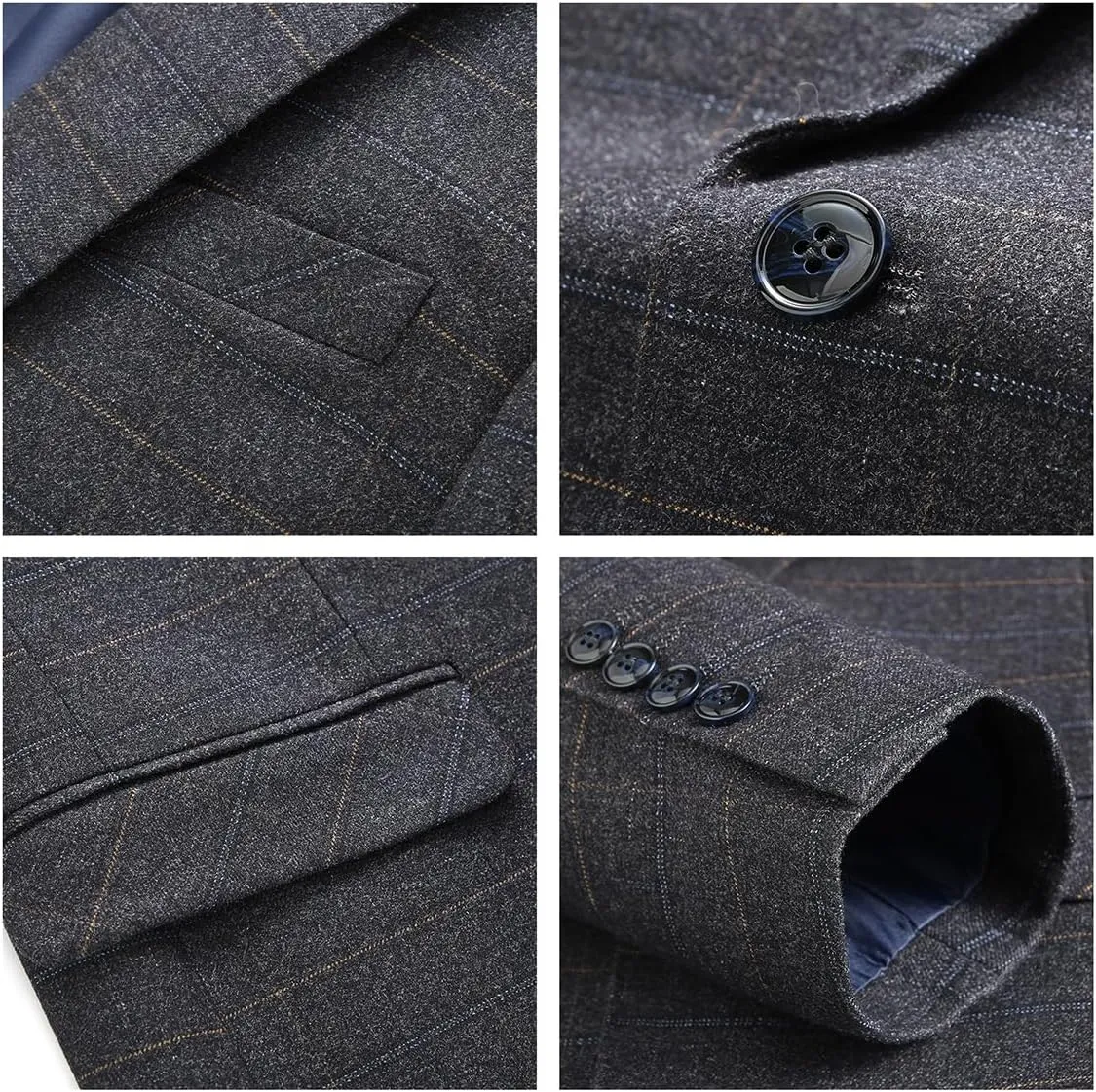 Mens 3 Piece Suits Slim Fit Tweed Suit Plaid Slim Fit Suits for Men One Button Suit Tuxedo Set