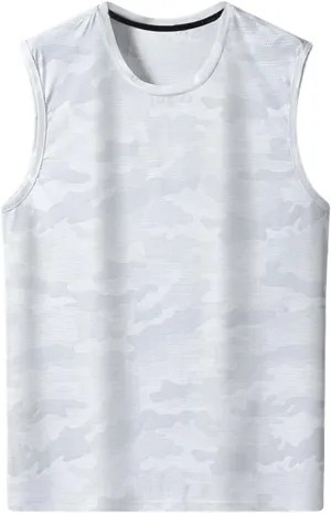 Men's Big and Tall Camo Print Tank Tops Quick Dry Breathable Summer Ice Silk Athletic Top Sleeveless Muscle Shirts