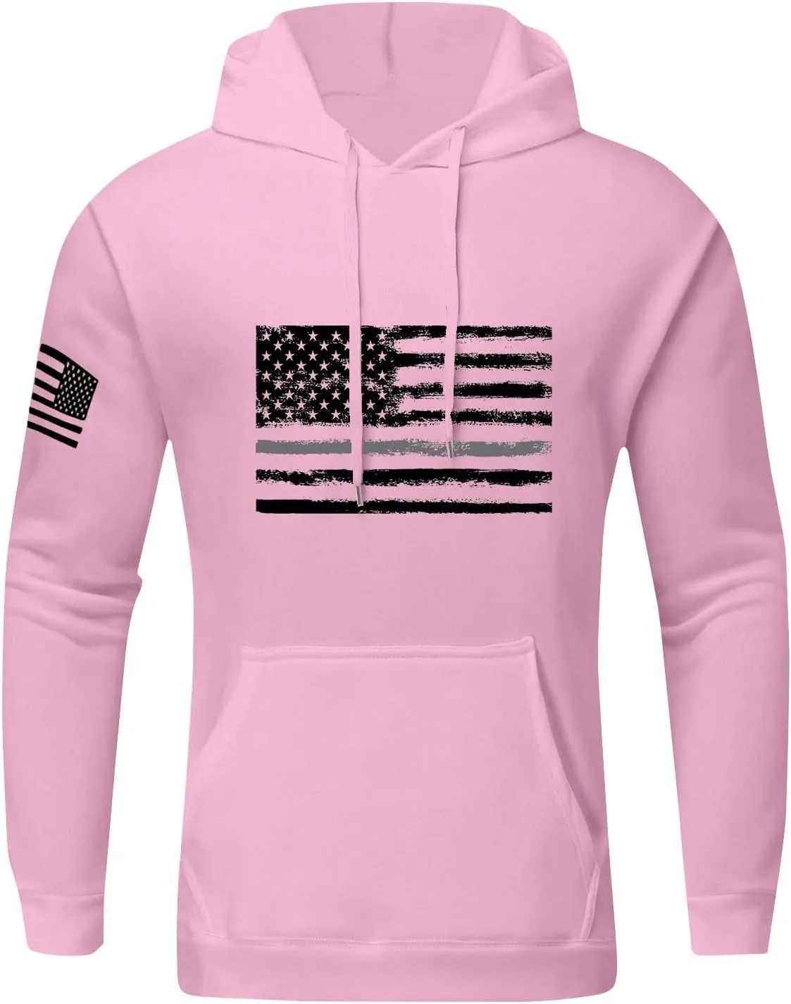 Men's Big and Tall Hoodie Causal Long Sleeve Drawstring Hooded Sweatshirts Trendy American Flag Print Pullover Tops