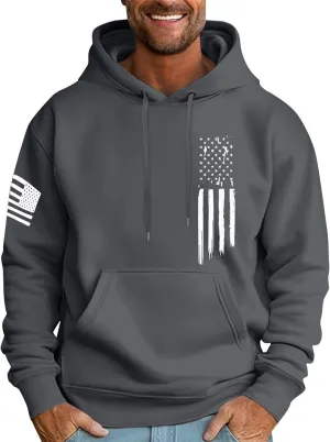 Men's Big and Tall Hoodie Causal Long Sleeve Drawstring Hooded Sweatshirts Trendy American Flag Print Pullover Tops