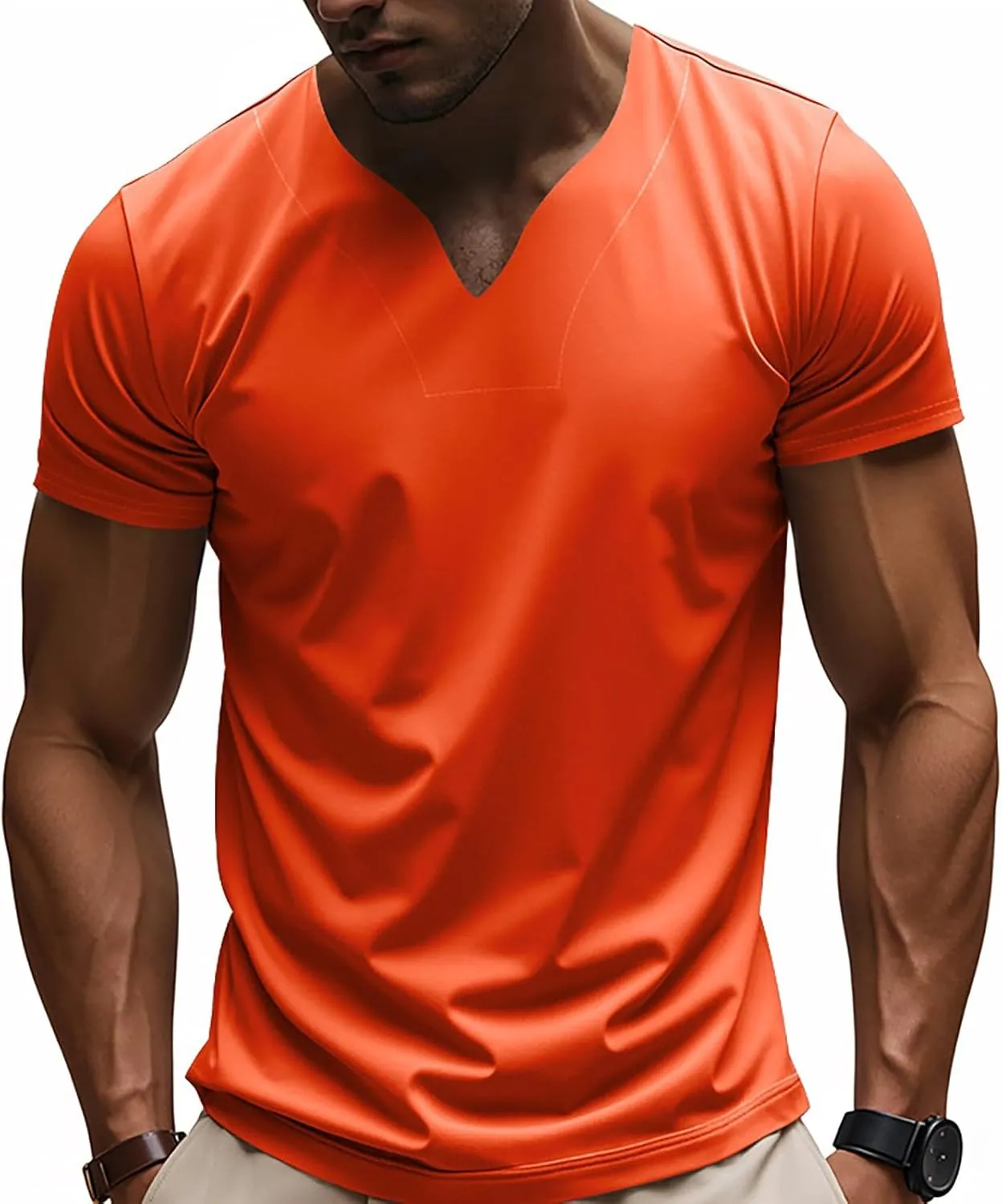 Mens Big and Tall V Neck T Shirts Relaxed Fit Sports Workout Fitness Tee Shirt Summer Streetwear Athletic Hiking Tops