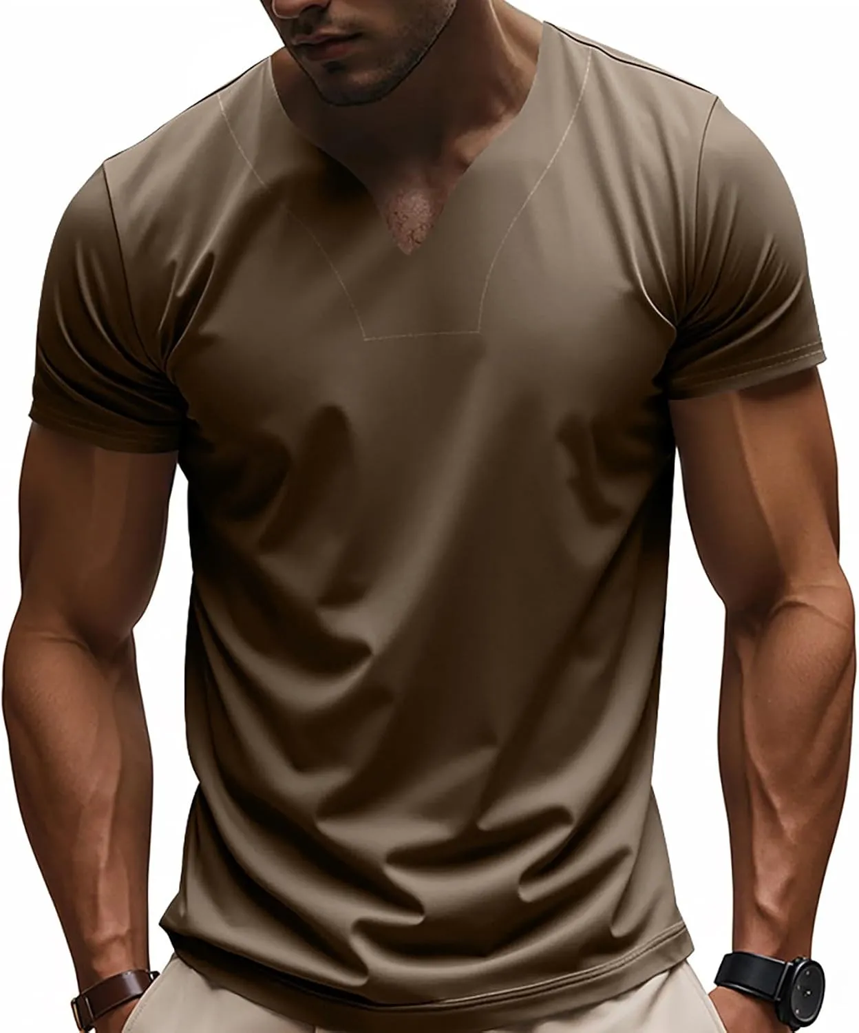 Mens Big and Tall V Neck T Shirts Relaxed Fit Sports Workout Fitness Tee Shirt Summer Streetwear Athletic Hiking Tops