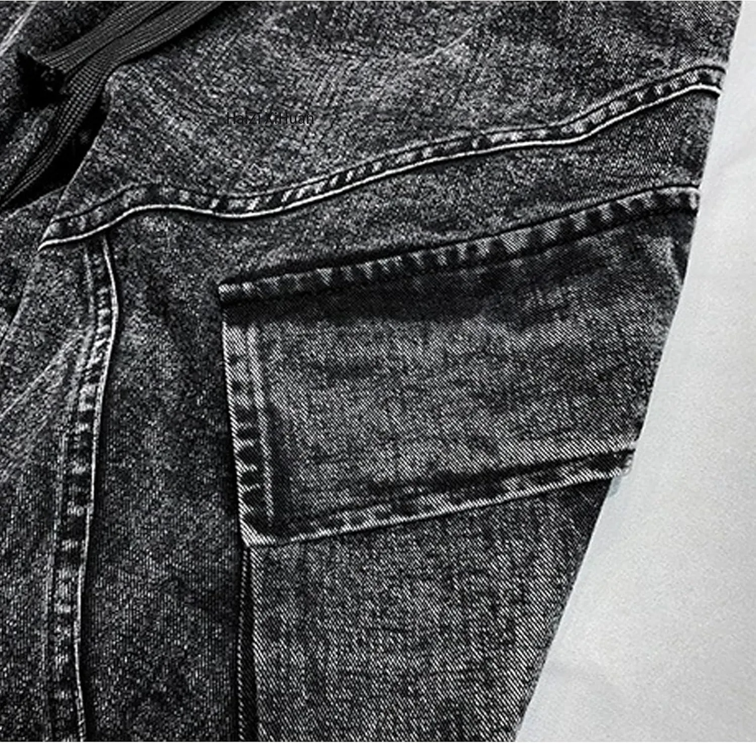 Men's Black Jeans Japanese Street Fashion Pants Vintage Casual Pants Multi Pocket Harem Cargo Pants Rave Pants