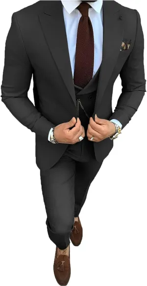 Mens Business Suits Slim Fit 3 Piece Blazer Vest Pants Wedding Prom Suits Set