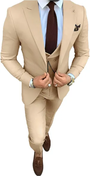 Mens Business Suits Slim Fit 3 Piece Blazer Vest Pants Wedding Prom Suits Set
