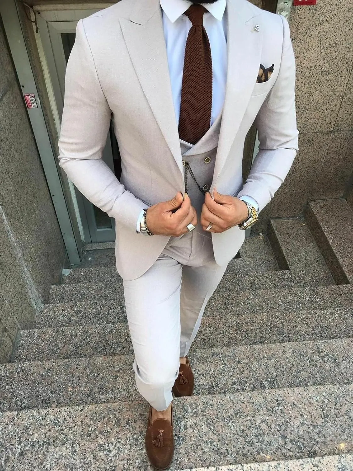 Mens Business Suits Slim Fit 3 Piece Blazer Vest Pants Wedding Prom Suits Set