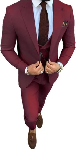 Mens Business Suits Slim Fit 3 Piece Blazer Vest Pants Wedding Prom Suits Set