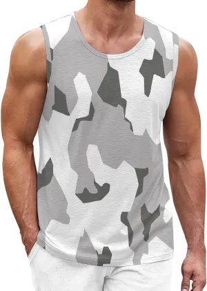 Men's Camo Print Tank Tops Big and Tall Camouflage Wild Sleeveless Vests Drying Athletic Sports Workout Muscle Shirts