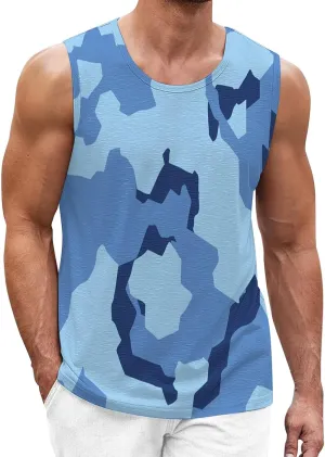 Men's Camo Print Tank Tops Big and Tall Camouflage Wild Sleeveless Vests Drying Athletic Sports Workout Muscle Shirts